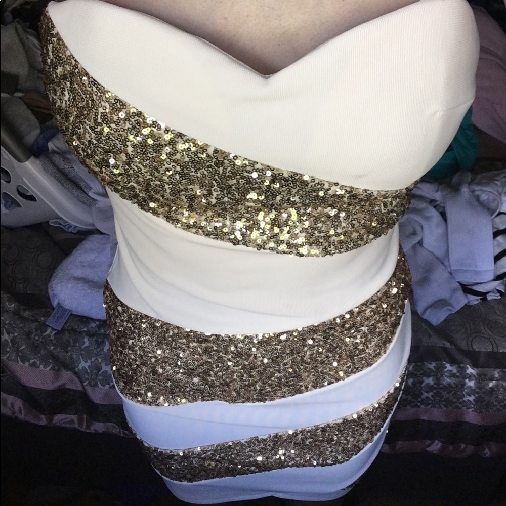 WHITE AND GOLD FORMAL DRESS